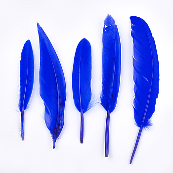 Goose Feather Costume Accessories, Dyed, Blue, 105~157x16~22mm, about 500pcs/bag