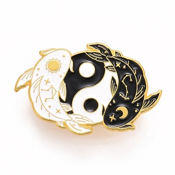Double Fish and Great Harmony Enamel Pin, Animal Alloy Badge for Backpack Clothes, Golden, Black, 24.5x36.5x1.7mm, Pin: 1.2mm