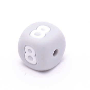 Silicone Beads, for Bracelet or Necklace Making, Arabic Numerals Style, Gray Cube, Num.8, 10x10x10mm, Hole: 2mm