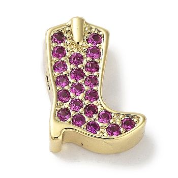Rack Plating Brass Micro Pave Purple Cubic Zirconia Beads, Lead Free & Cadmium Free, Long-Lasting Plated, Shoe, Real 18K Gold Plated, 13.5x10.5x4.5mm, Hole: 1.8mm