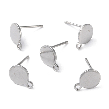 304 Stainless Steel Ear Stud Components, with Loop and Flat Plate, Flat Round, Stainless Steel Color, 11.7x7mm, Hole: 1.2mm, Pin: 0.7mm