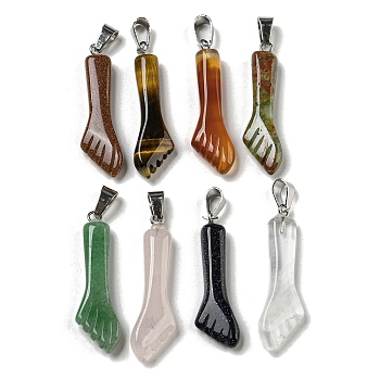 Natural & Synthetic Mixed Gemstone Pendants, Tool Charms with Iron Loops, Platinum, 37~38x10.5~11x5~5.5mm, Hole: 7.5x3.8mm