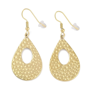 304 Stainless Steel Dangle Earrings, for Women, Teardrop with Groove, Real 18K Gold Plated, 51x21mm