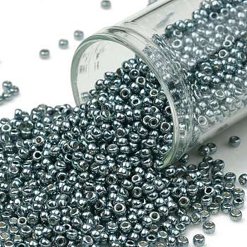 TOHO Round Seed Beads, Japanese Seed Beads, Frosted, (565F) Matte Galvanized Grey Blue, 11/0, 2.2mm, Hole: 0.8mm, about 5555pcs/50g