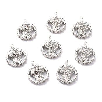 Brass Micro Pave Cubic Zirconia Pendants, Long-Lasting Plated, Flat Round, Real Platinum Plated, 21x17x6mm, Hole: 1.7mm