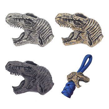 3Pcs 3 Colors Dinosaur Head Shaped Brass Beads, for EDC Knife String Pendant Parachute String Tool, Mixed Color, 25.5x17.5x11mm, Hole: 5.7mm, 1pc/color