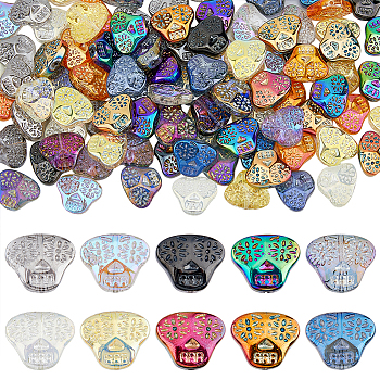 100Pcs 10 Colors Electroplate Glass Beads Strands, Rainbow Plated Plated, Skull Head, Mixed Color, 16x19x7mm, Hole: 1.2mm, 10Pcs/color