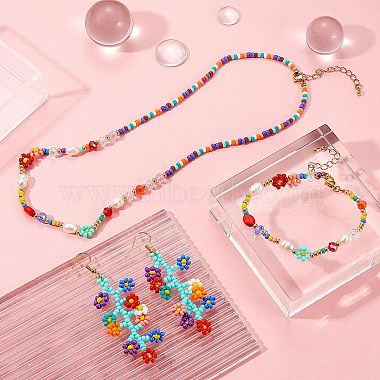 Natural Pearl & Glass Seed Beaded Necklace & Bracelet & Dangle Earrings(SJEW-SW00008)-3