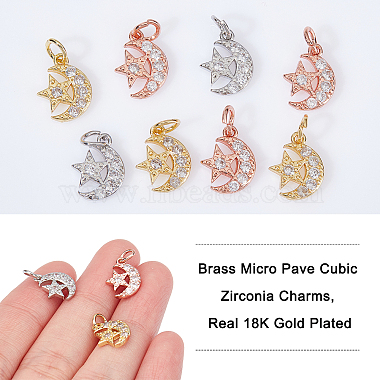 Nbeads 12Pcs 3 Colors  Brass Micro Pave Cubic Zirconia Charms(ZIRC-NB0001-81)-3