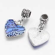 Alloy European Dangle Charms, with Enamel, Heart, Large Hole Pendants, Antique Silver, 30mm, Hole: 5mm(PALLOY-P123-06AS)