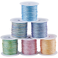 6 Rolls 6 Colors 9-Ply Polyester Thread, Chinese Knotting Cord, for Woven Bracelet Necklace Making, Mixed Color, 0.8mm, about 19.69~22.97 Yards(18~21m)/Bag, 1 roll/color(OCOR-SC0001-06C)