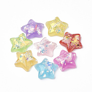 Resin Cabochons, with Shell Chip, Star, Mixed Color, 15x16x6mm(CRES-N016-44)