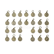 Alloy Pendants, with Brass Split Rings, Antique Bronze, Flat Round, Letter A~Z, 14x12x2mm, Ring: 7x0.5mm, 6mm Inner Diameter, 26pcs/set(PALLOY-JF01638)