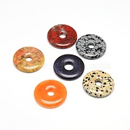 Donut/Pi Disc Natural Gemstone Pendants, Mixed Stone, Donut Width: 16mm, 40x5.5mm, Hole: 8mm(G-L234-40mm-M)