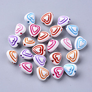 Craft Style Acrylic Beads, Heart, Mixed Color, 12x11x8mm, Hole: 1.5mm, about 1050pcs/500g(MACR-T035-006)