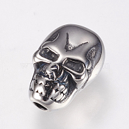 304 Stainless Steel Beads, Skull, Antique Silver, 13x8.5x7mm, Hole: 2mm(STAS-F144-121AS)