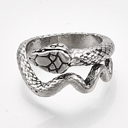 Alloy Cuff Finger Rings, Snake, Antique Silver, Size 8, 18mm(RJEW-T008-30AS)