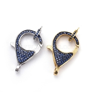 Brass Micro Pave Cubic Zirconia Lobster Claw Clasps, with Bail Beads/Tube Bails, Blue, Platinum & Golden, Clasp: 26.5x17.5x5.5mm, Hole: 2.5mm, Tube Bails: 9.5x7.5x2mm, Hole: 1.2mm(ZIRC-F110-01A)