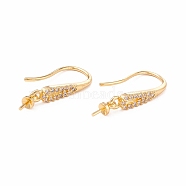 Rack Plating Brass Micro Pave Cubic Zirconia Earring Hooks, with Pin Bails, Long-Lasting Plated, Real 18K Gold Plated, 20mm, 21 Gauge, Pin: 0.7mm, Bail Pin: 0.6mm(ZIRC-F126-06G)
