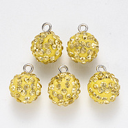 Polymer Clay Rhinestone Charms, with Platinum Plated Iron Loop, Round, Pave Disco Ball, Light Colorado Topaz, PP16(2.2~2.3mm), 15x12mm, Hole: 2mm(RB-N051-07O)