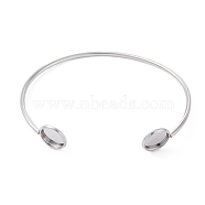 Adjustable 304 Stainless Steel Cuff Bangle Making, Flat Round Tray, Stainless Steel Color, Inner Diameter: 2-1/2 inch(6.5cm), Tray: 10mm(STAS-F274-09P)