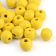 Natural Wood Beads, Dyed, Round, Yellow, 14x13mm, Hole: 4mm, about 1200pcs/1000g(WOOD-S662-13x14mm-A08)