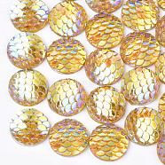 Resin Cabochons, AB-Color, Flat Round with Mermaid Fish Scale, Gold, 12x3mm(X-CRES-Q207-12mm-04)