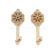 Ion Plating(IP) 304 Stainless Steel Pendant Rhinestone Settings, Flower Key Charm, Real 14K Gold Plated, Fit for 1mm and 2mm Rhinestone, 29x10.5x3.5mm, Hole: 1.2mm(STAS-G309-02G)