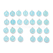 Platinum Plated Alloy Enamel Charms, Cadmium Free & Lead Free, Enamelled Sequins, Flat Round with Letter, Sky Blue, Platinum, 14x12x2mm, Hole: 1.4mm(ENAM-XCP0001-04)