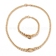 Men's Vacuum Plating 304 Stainless Steel Graduated Cuban Link Chain Necklaces & Bracelets Jewelry Sets, Golden, 16-3/4 inch(42.5cm), 7-3/4 inch(19.6cm), 2pcs/set(SJEW-I207-01G)