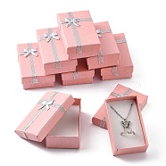 Valentines Day Wife Gifts Packages Cardboard Jewelry Set Boxes with Bowknot and Sponge Inside, for Necklaces and Pendants, Rectangle, Pink, 80x50x25mm(CBOX-R013-4)