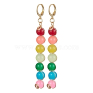 304 Stainless Steel Leverback Earrings, Colorful Glass Round Beaded Long Drop Earrings, Real 24K Gold Plated, 80x8~8.5mm(EJEW-JE05606-01)