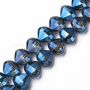 Electroplate Transparent Glass Beads Strands, Faceted, Teardrop, Blue, 10.5x12x6.5mm, Hole: 1mm, about 60pcs/strand, 25.59 inch(65cm)(EGLA-N002-36-F02)