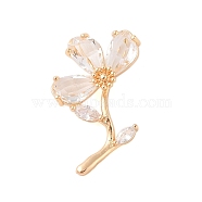 Brass Glass Pendants, Flower, Faceted, Golden, White, 31x19x8mm, Hole: 5x3mm(KK-B100-041G-03)