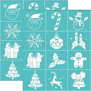 Self-Adhesive Silk Screen Printing Stencil, for Painting on Wood, DIY Decoration T-Shirt Fabric, Turquoise, Rectangle, Christmas Themed Pattern, 28x22cm(DIY-WH0338-026)