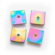 Ion Plating(IP) 304 Stainless Steel Spacer Beads, Square, Rainbow Color, 8x8x0.8mm, Hole: 1.1mm(STAS-G193-08B-M)