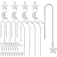 BENECREAT Moon & Star Dangle Earrings DIY Making Kit, Including 304 Stainless Steel Earring Findings & Hooks & Jump Ring, Brass Stud Earring Findings, 201 Stainless Steel Charms, Stainless Steel Color, Charm: 32pcs/set(DIY-BC0004-50)