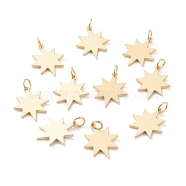 Brass Charms, with Jump Rings, Long-Lasting Plated, Snowflake, Real 18K Gold Plated, 18x14x1mm, Jump Ring: 5x1mm, Inner Diameter: 3mm(KK-A149-10G)