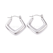 304 Stainless Steel Rhombus Hoop Earrings for Women, Stainless Steel Color, 22x22x3.5mm, Pin: 0.8mm(EJEW-G293-21P)