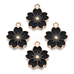 Alloy Enamel Pendants, Sakura Flower, Light Gold, Black, 20.5x17.5x1.5mm, Hole: 2mm(ENAM-S121-115D)