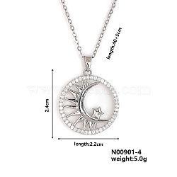 Fashionable European and American Style Brass Rhinestone Pendant Necklace with Cable Chain for Women Girl, Moon, 15.75 inch(40cm)+5cm(CL1945-3)