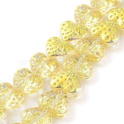 Electroplate Transparent Glass Beads Strands, Heart, Yellow, 13x15mm, Hole: 1.2mm, about 50pcs/strand, 25.59''(65cm)(EGLA-R114-02A-HP01)