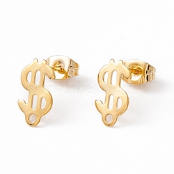 201 Stainless Steel Stud Earring Findings with Hole, 304 Stainless Steel Pins and Ear Nuts, Dollar Sign, Real 24K Gold Plated, 12x7mm, Hole: 1.4mm, Pin: 0.8mm(EJEW-A071-23G)