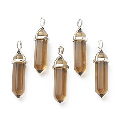 Glass Pendants, with Platinum Tone Brass Findings, Bullet, Sienna, 39.5x12x11.5mm, Hole: 4.5x2.8mm(G-M378-01P-D03)
