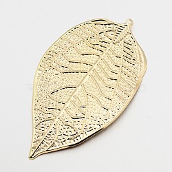 Iron Leaf Bookmarks, Golden, 77x44x0.8mm, Hole: 1mm(X-AJEW-P031-01)