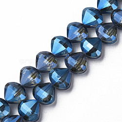 Electroplate Transparent Glass Beads Strands, Pearl Luster Plated, Faceted, Teardrop, Blue, 10.5x12x6.5mm, Hole: 1mm, about 60pcs/strand, 25.59 inch(65cm)(EGLA-N002-36-F02)