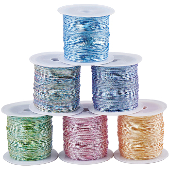 6 Rolls 6 Colors 9-Ply Polyester Thread, Chinese Knotting Cord, for Woven Bracelet Necklace Making, Mixed Color, 0.8mm, about 19.69~22.97 Yards(18~21m)/Bag, 1 roll/color