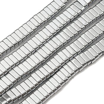 Electroplated Non-magnetic Synthetic Hematite Beads Strands, Rectangle, 2-Hole, Silver, 6x2x3mm, Hole: 1.2mm, about 198pcs/strand, 16.02 inch(40.7cm)