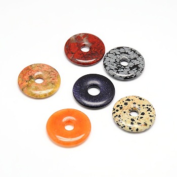 Donut/Pi Disc Natural Gemstone Pendants, Mixed Stone, Donut Width: 16mm, 40x5.5mm, Hole: 8mm