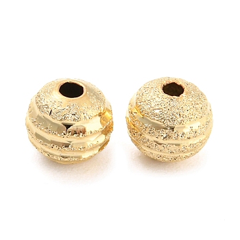 Brass Beads, Cadmium Free & Lead Free, Textured, Round, Real 24K Gold Plated, 6x5mm, Hole: 1mm